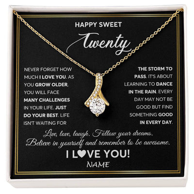 Alluring Beauty Necklace 18K Yellow Gold Finish | Personalized Happy Sweet Twenty Necklace Sweet 20 Gifts For Girls Birthday Jewelry 20 Twenty Old Niece Daughter From Mom Dad Customized Gift Box Message Card | siriusteestore