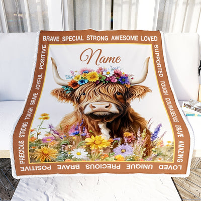 Personalized Highland Cow Blanket Gifts For Women Christmas Cute Cow Lovers Print Theme Gifts For Girls Women Daughter Birthday Custom Fleece Throw Blanket | siriusteestore