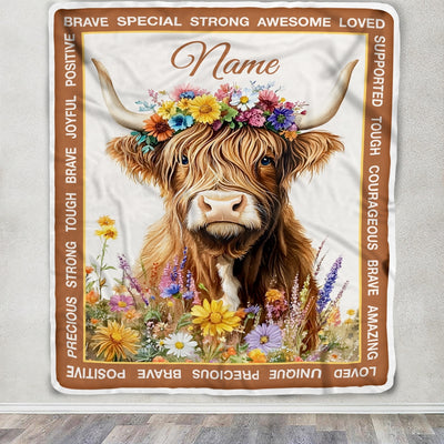 Personalized Highland Cow Blanket Gifts For Women Christmas Cute Cow Lovers Print Theme Gifts For Girls Women Daughter Birthday Custom Fleece Throw Blanket | siriusteestore