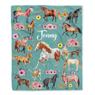 Personalized Horse Blanket For Girl Kid Women Horses Floral Flower For Daughter Niece Granddaughter Birthday Christmas Customized Bed Fleece Throw Blanket | siriusteestore