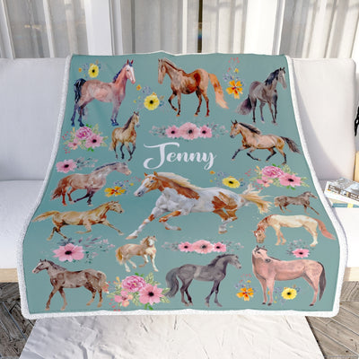 Personalized Horse Blanket For Girl Kid Women Horses Floral Flower For Daughter Niece Granddaughter Birthday Christmas Customized Bed Fleece Throw Blanket | siriusteestore