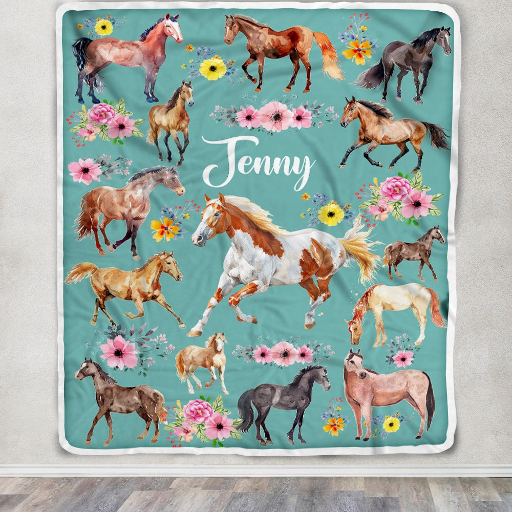 Personalized Horse Blanket For Girl Kid Women Horses Floral Flower For Daughter Niece Granddaughter Birthday Christmas Customized Bed Fleece Throw Blanket | siriusteestore