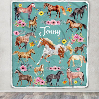 Personalized Horse Blanket For Girl Kid Women Horses Floral Flower For Daughter Niece Granddaughter Birthday Christmas Customized Bed Fleece Throw Blanket | siriusteestore