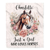 Personalized Horse Blanket Just A Girl Who Loves Horses Flower Floral For Daughter Girl Women Birthday Graduation Christmas Customized Fleece Blanket | siriusteestore