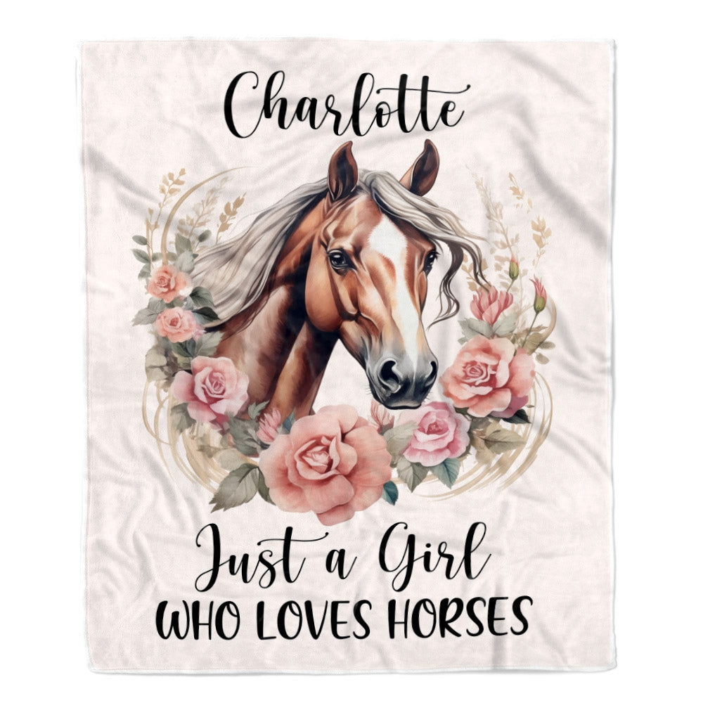 Personalized Horse Blanket Just A Girl Who Loves Horses Flower Floral For Daughter Girl Women Birthday Graduation Christmas Customized Fleece Blanket | siriusteestore