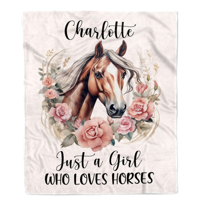 Personalized Horse Blanket Just A Girl Who Loves Horses Flower Floral For Daughter Girl Women Birthday Graduation Christmas Customized Fleece Blanket | siriusteestore