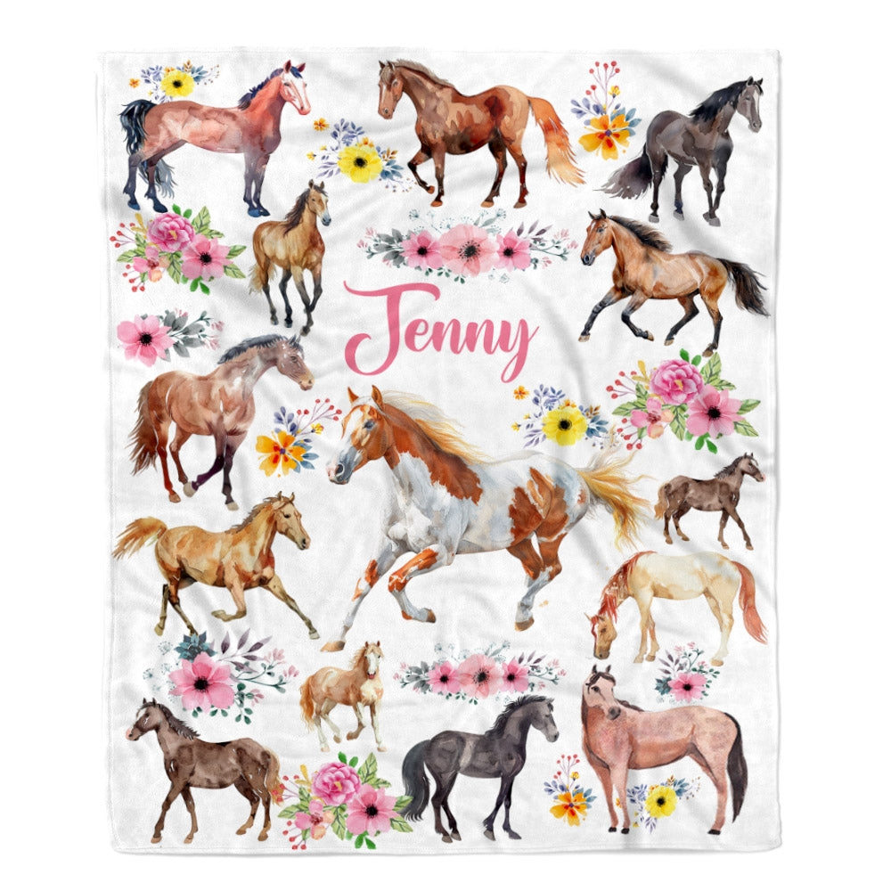Personalized Horse For Girl Blanket Loves Horses Flower Floral For Daughter Women Birthday Graduation Christmas Customized Fleece Blanket | siriusteestore
