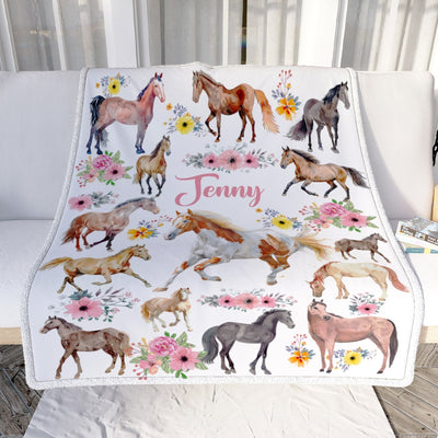 Personalized Horse For Girl Blanket Loves Horses Flower Floral For Daughter Women Birthday Graduation Christmas Customized Fleece Blanket | siriusteestore