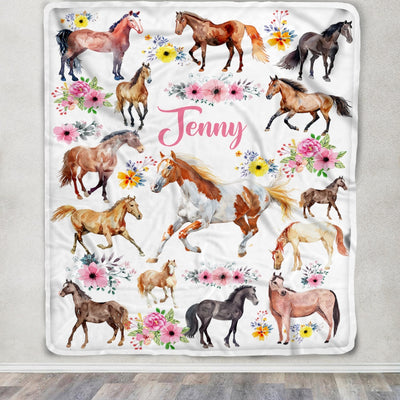 Personalized Horse For Girl Blanket Loves Horses Flower Floral For Daughter Women Birthday Graduation Christmas Customized Fleece Blanket | siriusteestore