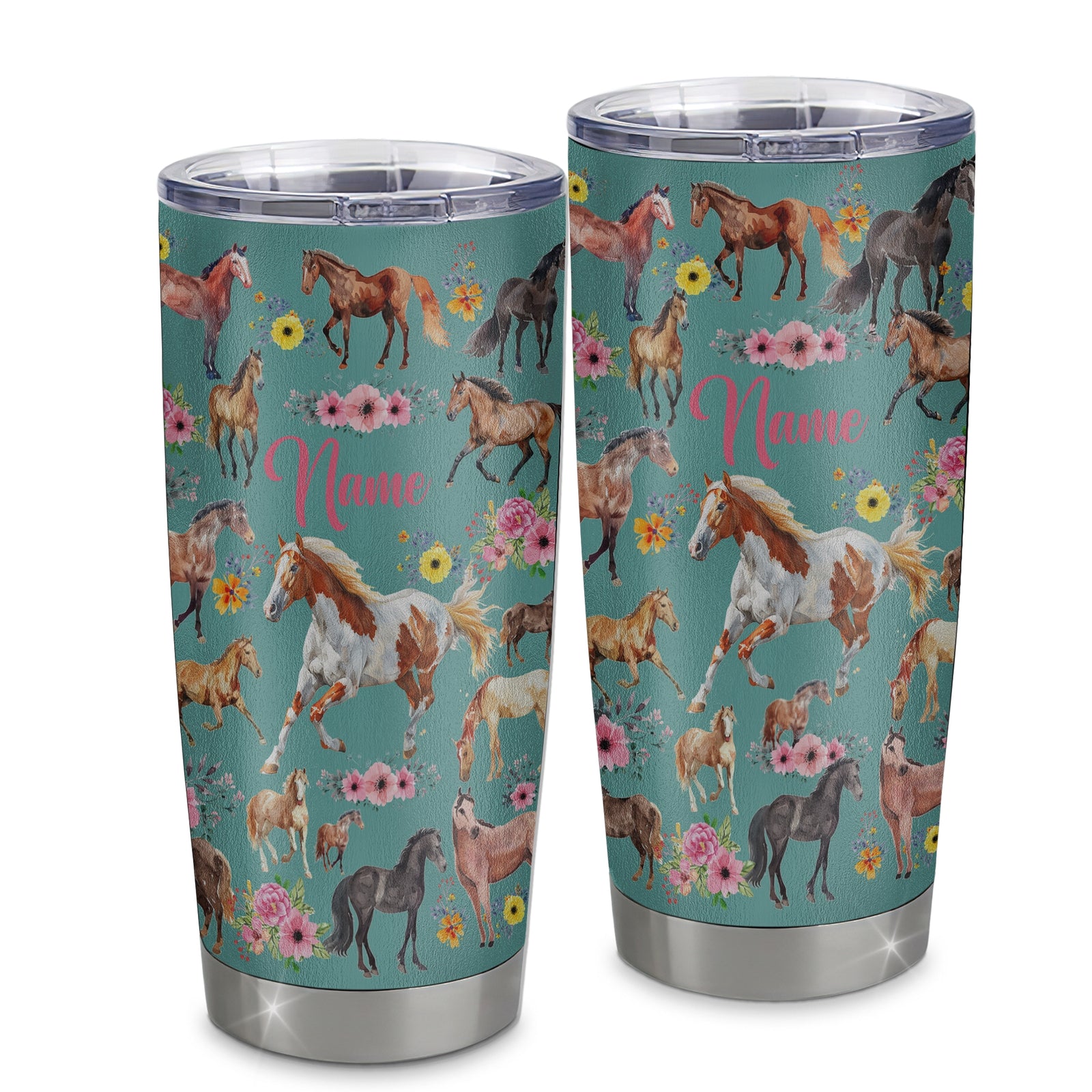 Personalized Horse For Girl Tumbler Loves Horses Flower Floral For Daughter Niece Women Birthday Graduation Thanksgiving Christmas Travel Mug | siriusteestore