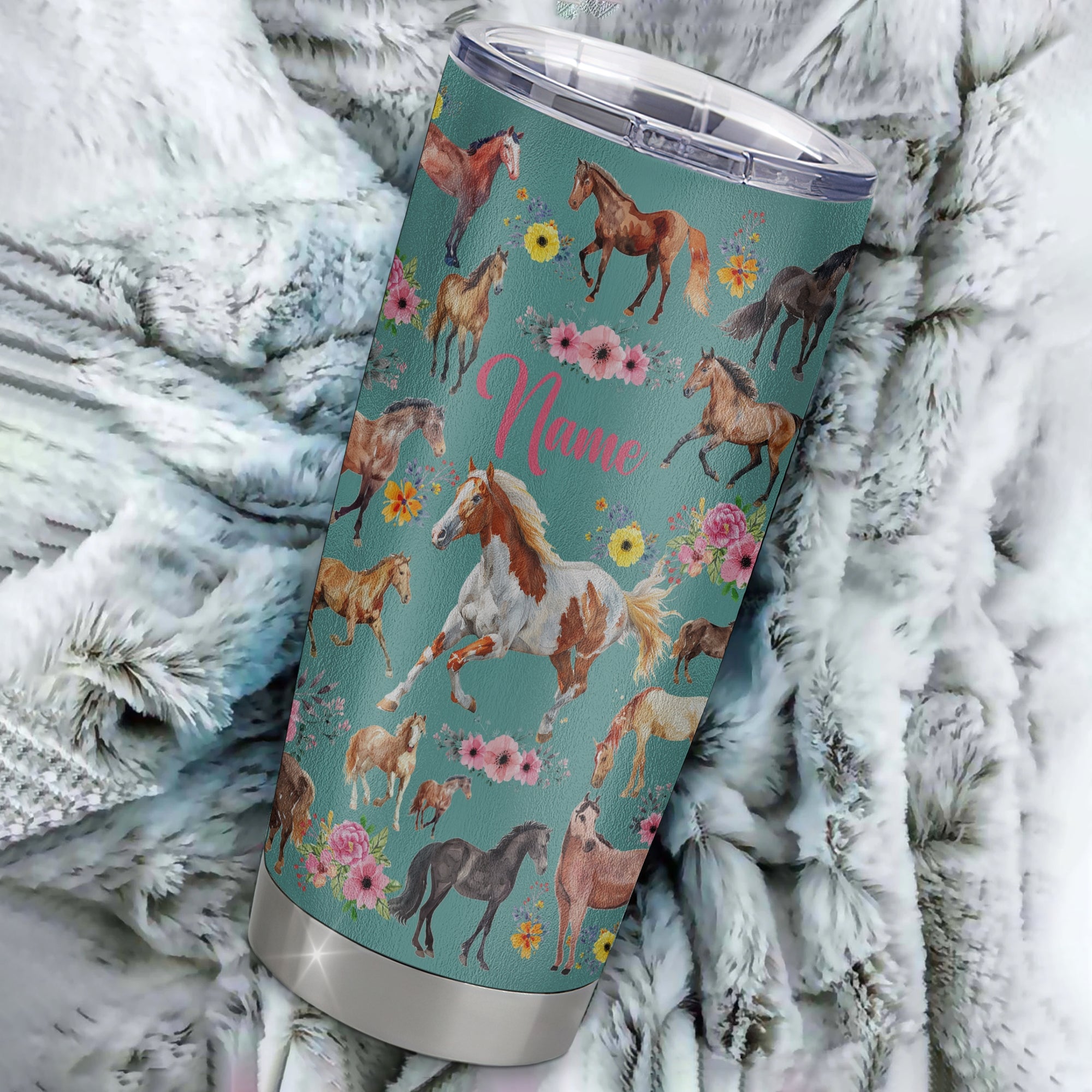 Personalized Horse For Girl Tumbler Loves Horses Flower Floral For Daughter Niece Women Birthday Graduation Thanksgiving Christmas Travel Mug | siriusteestore
