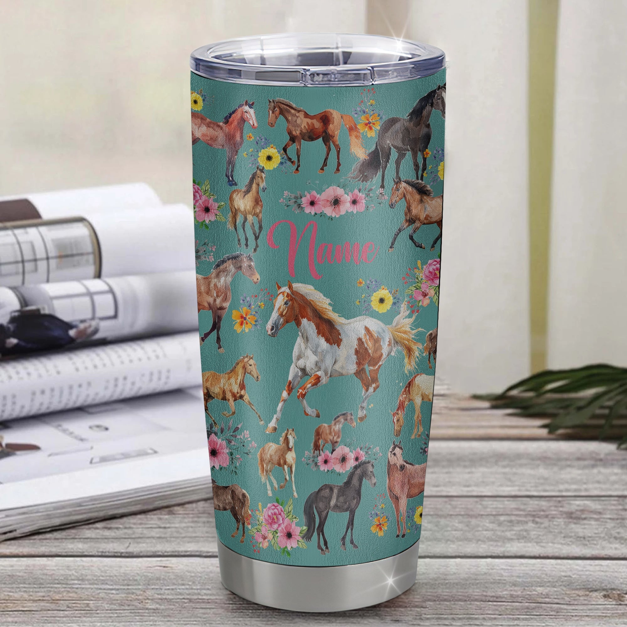Personalized Horse For Girl Tumbler Loves Horses Flower Floral For Daughter Niece Women Birthday Graduation Thanksgiving Christmas Travel Mug | siriusteestore