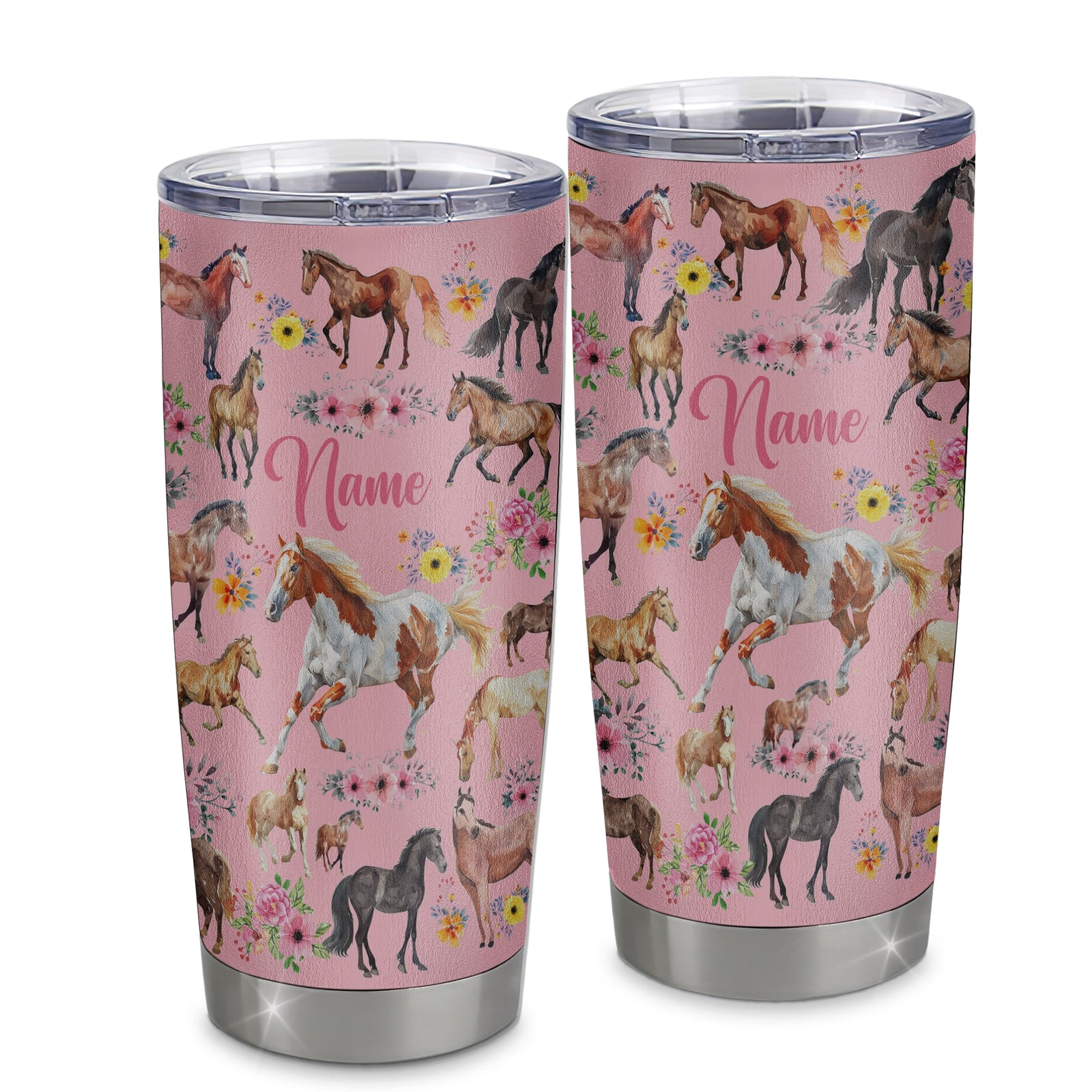 Personalized Horse Tumbler For Girl Kid Loves Horses Flower Floral Women For Daughter Niece Granddaughter Birthday Graduation Thanksgiving Christmas Travel Mug | siriusteestore