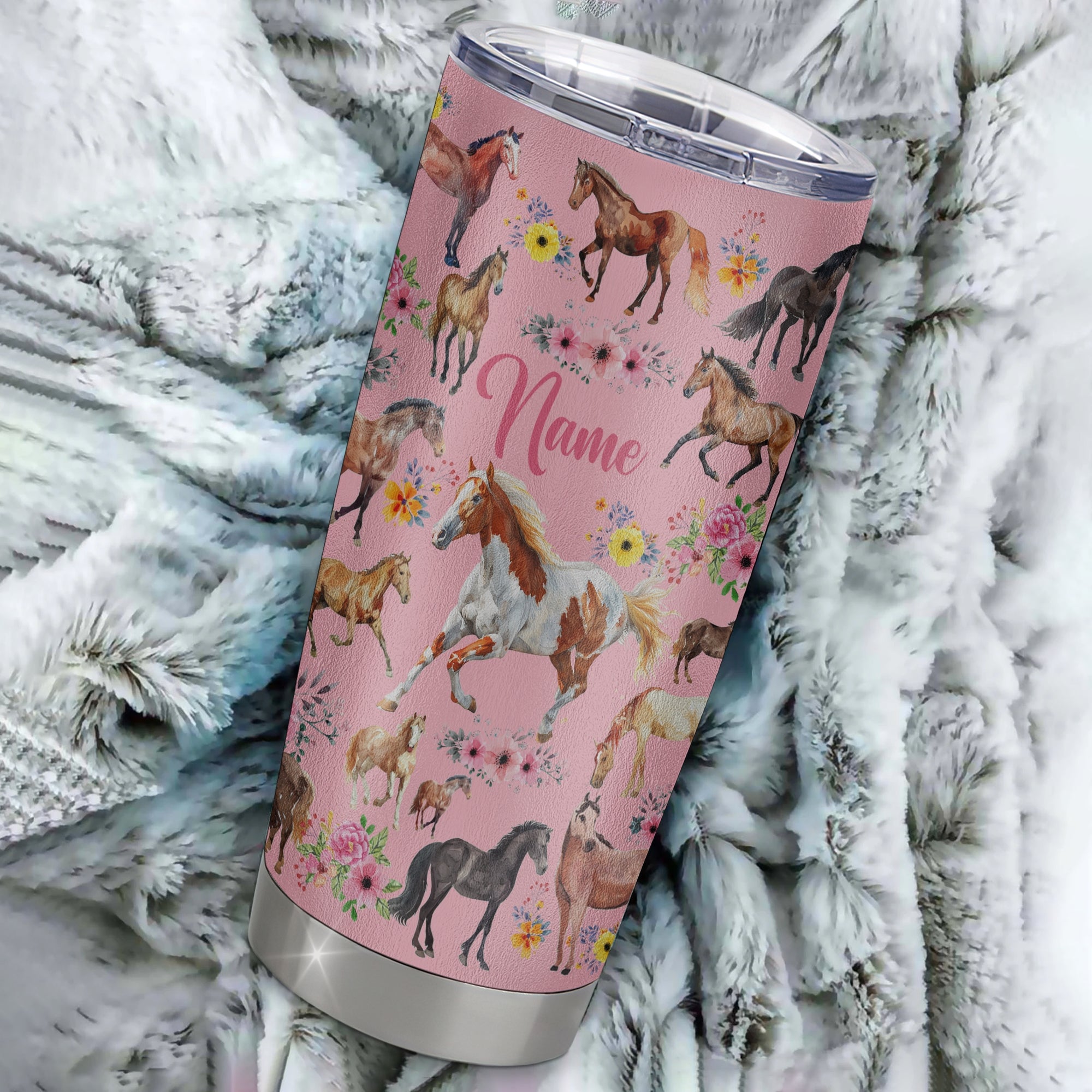Personalized Horse Tumbler For Girl Kid Loves Horses Flower Floral Women For Daughter Niece Granddaughter Birthday Graduation Thanksgiving Christmas Travel Mug | siriusteestore