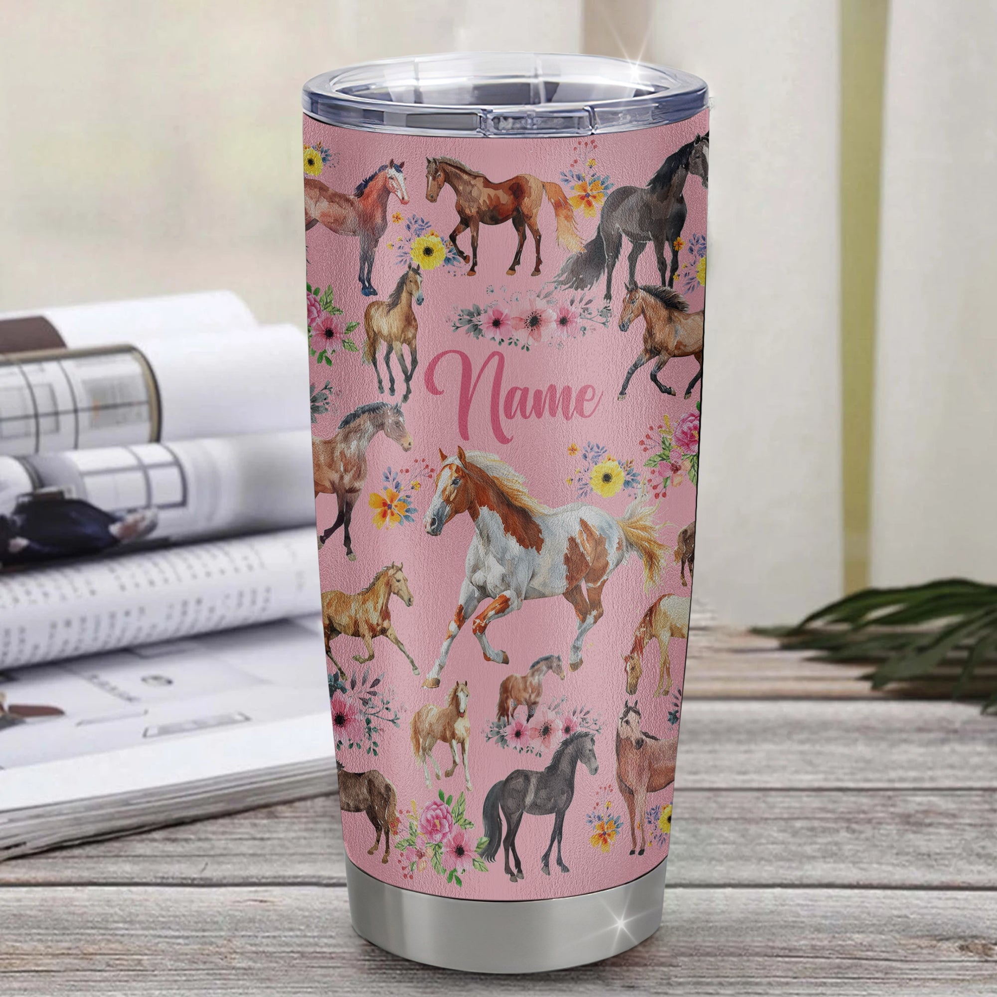 Personalized Horse Tumbler For Girl Kid Loves Horses Flower Floral Women For Daughter Niece Granddaughter Birthday Graduation Thanksgiving Christmas Travel Mug | siriusteestore