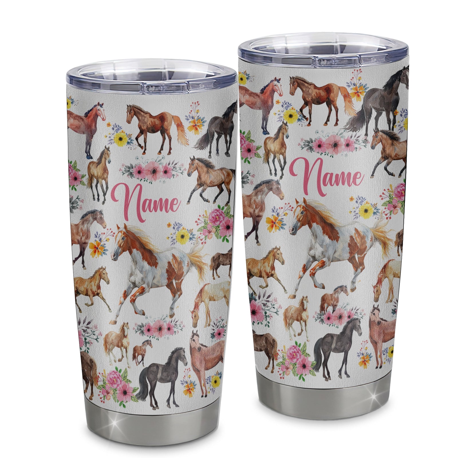 Personalized Horse Tumbler For Girl Kid Women Loves Horses Flower Floral For Daughter Niece Granddaughter Birthday Graduation Thanksgiving Christmas Travel Mug | siriusteestore