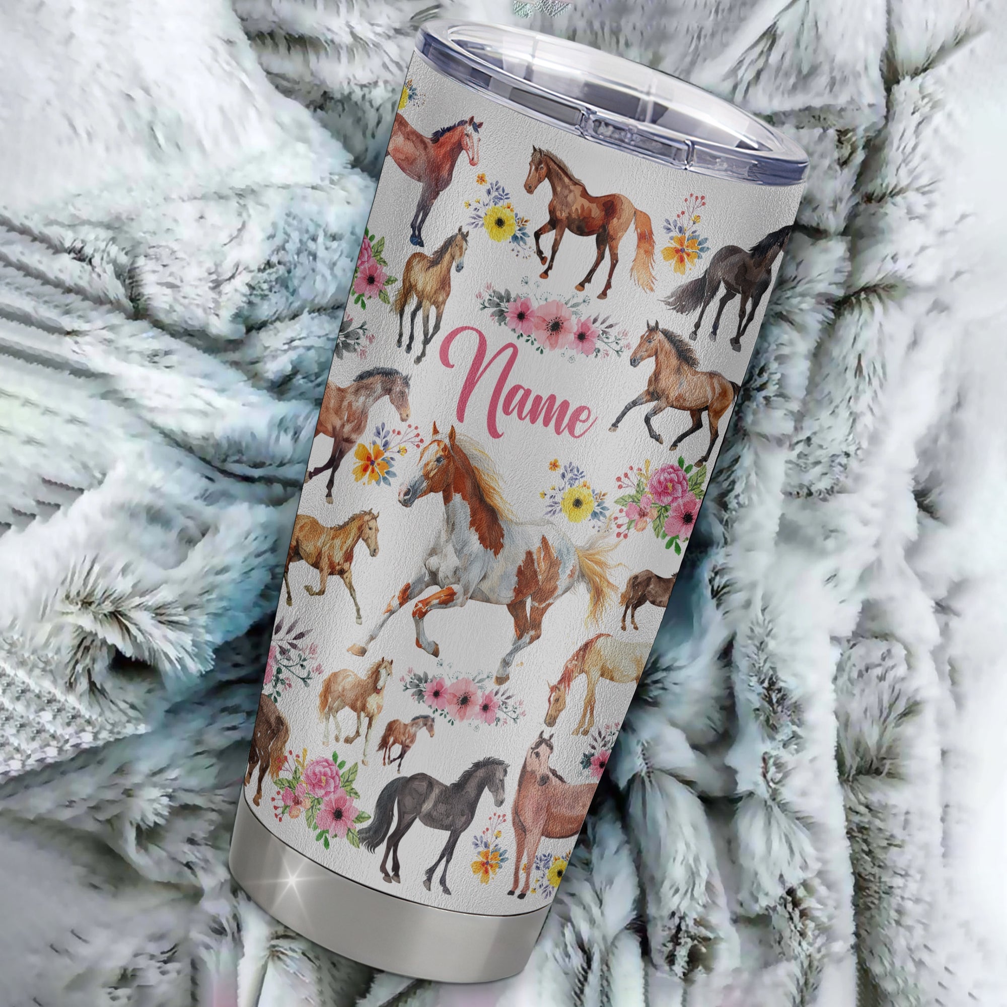 Personalized Horse Tumbler For Girl Kid Women Loves Horses Flower Floral For Daughter Niece Granddaughter Birthday Graduation Thanksgiving Christmas Travel Mug | siriusteestore