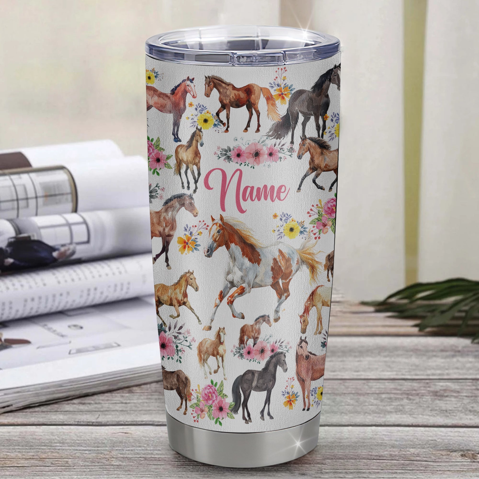 Personalized Horse Tumbler For Girl Kid Women Loves Horses Flower Floral For Daughter Niece Granddaughter Birthday Graduation Thanksgiving Christmas Travel Mug | siriusteestore