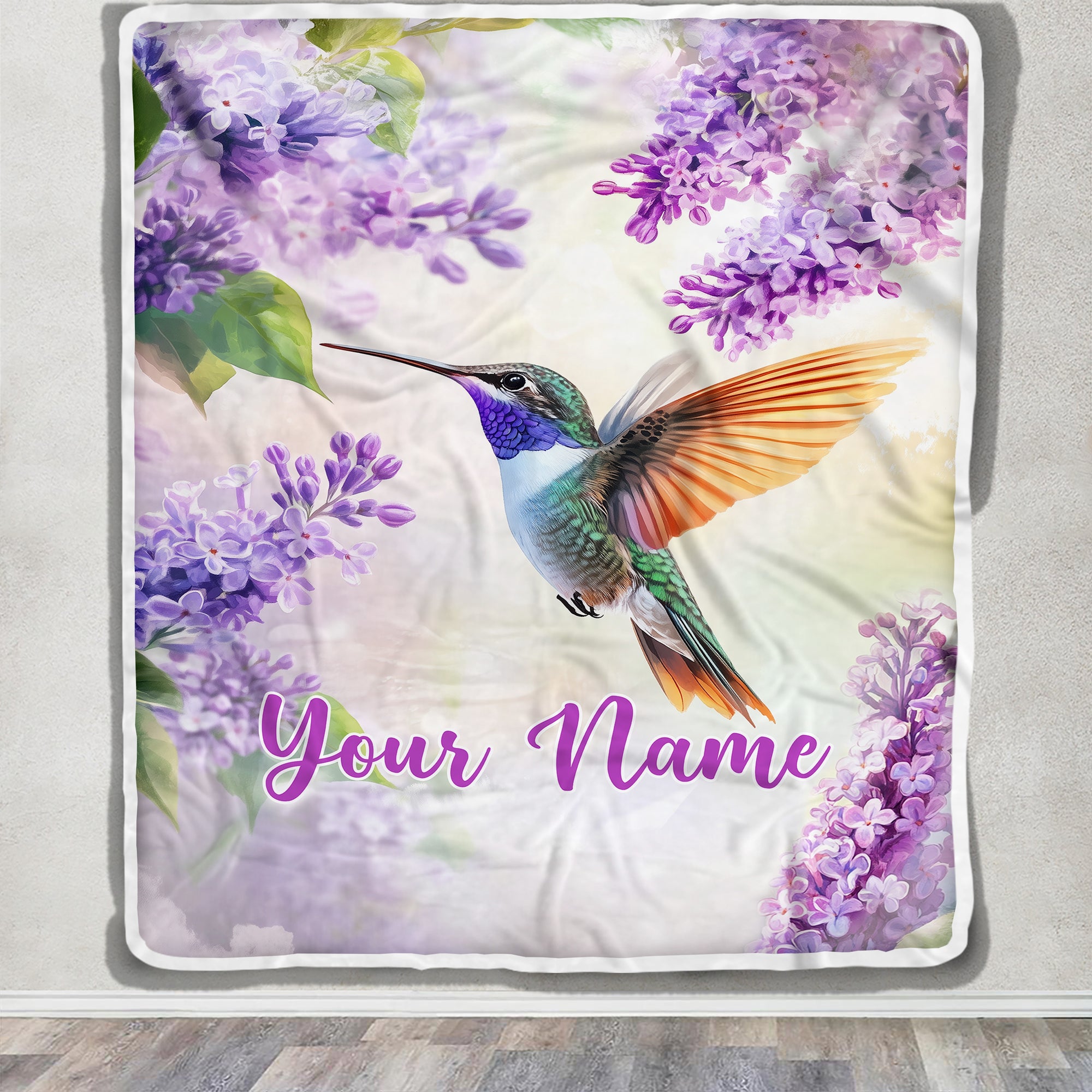 Personalized Hummingbird Gifts For Women Men Hummingbird Blanket Print Bird And Flowers Art Custom With Name Gifts For Nature Lovers Customized Throw Blanket | siriusteestore