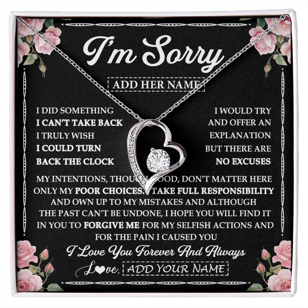 Forever Love Necklace 14K White Gold Finish | 1 | Personalized I'm Sorry Necklace Gifts For Her Wife Girlfriend Soulmate Pendant Forgive Me Customized Apology Gift For Her Custom Gift Box Message Card | https://siriusteestore.