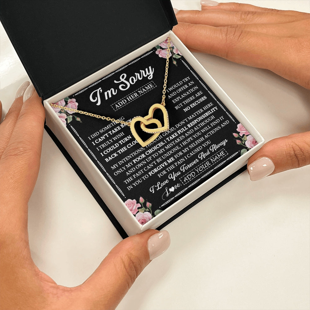 Interlocking Hearts Necklace 18K Yellow Gold Finish | 2 | Personalized I'm Sorry Necklace Gifts For Her Wife Girlfriend Soulmate Pendant Forgive Me Customized Apology Gift For Her Custom Gift Box Message Card | https://siriusteestore.