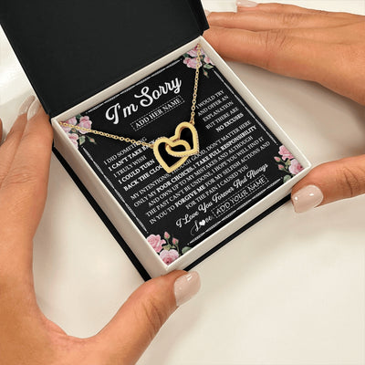 Interlocking Hearts Necklace 18K Yellow Gold Finish | 2 | Personalized I'm Sorry Necklace Gifts For Her Wife Girlfriend Soulmate Pendant Forgive Me Customized Apology Gift For Her Custom Gift Box Message Card | https://siriusteestore.