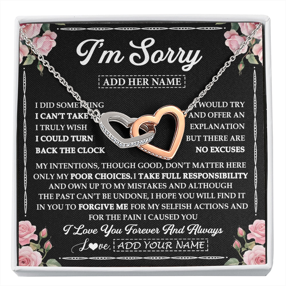 Interlocking Hearts Necklace Stainless Steel & Rose Gold Finish | 1 | Personalized I'm Sorry Necklace Gifts For Her Wife Girlfriend Soulmate Pendant Forgive Me Customized Apology Gift For Her Custom Gift Box Message Card | https://siriusteestore.