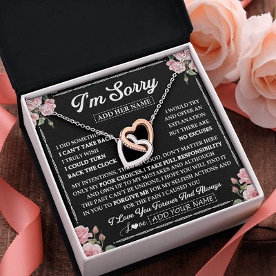Interlocking Hearts Necklace Stainless Steel & Rose Gold Finish | 2 | Personalized I'm Sorry Necklace Gifts For Her Wife Girlfriend Soulmate Pendant Forgive Me Customized Apology Gift For Her Custom Gift Box Message Card | https://siriusteestore.