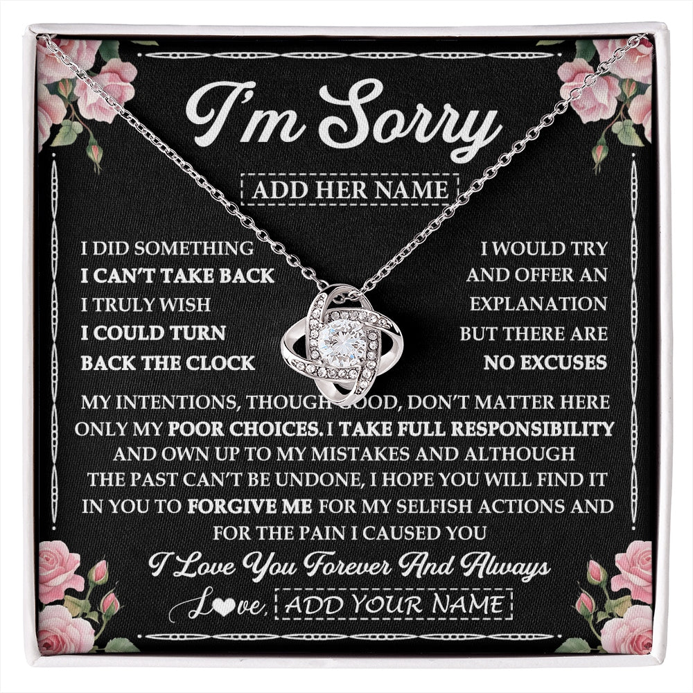 Love Knot Necklace 14K White Gold Finish | 1 | Personalized I'm Sorry Necklace Gifts For Her Wife Girlfriend Soulmate Pendant Forgive Me Customized Apology Gift For Her Custom Gift Box Message Card | https://siriusteestore.