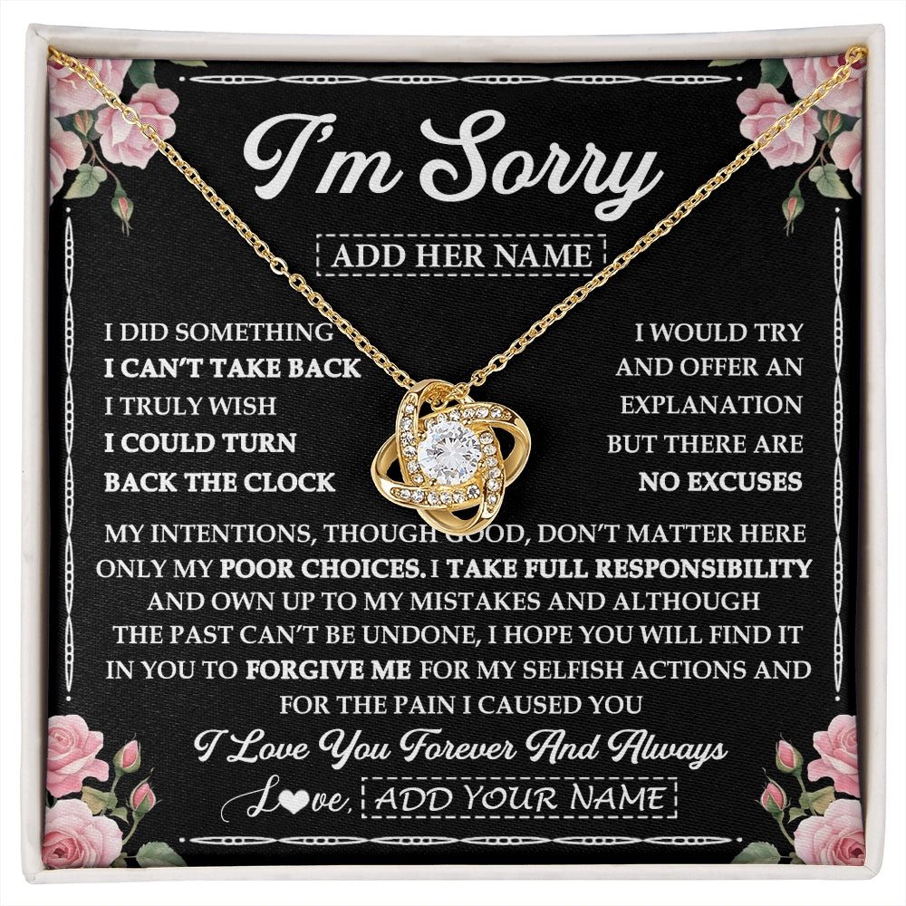 Love Knot Necklace 18K Yellow Gold Finish | 1 | Personalized I'm Sorry Necklace Gifts For Her Wife Girlfriend Soulmate Pendant Forgive Me Customized Apology Gift For Her Custom Gift Box Message Card | https://siriusteestore.