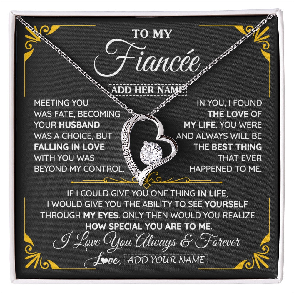 Forever Love Necklace 14K White Gold Finish | 1 | Personalized Jewelry To My Fiancée Necklace From Fiancé Metting You Gift For Fiancee Romantic Birthday Valentines Christmas Custom Gift Box Message Card | https://siriusteestore.