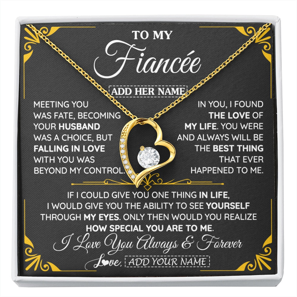 Forever Love Necklace 18K Yellow Gold Finish | 1 | Personalized Jewelry To My Fiancée Necklace From Fiancé Metting You Gift For Fiancee Romantic Birthday Valentines Christmas Custom Gift Box Message Card | https://siriusteestore.