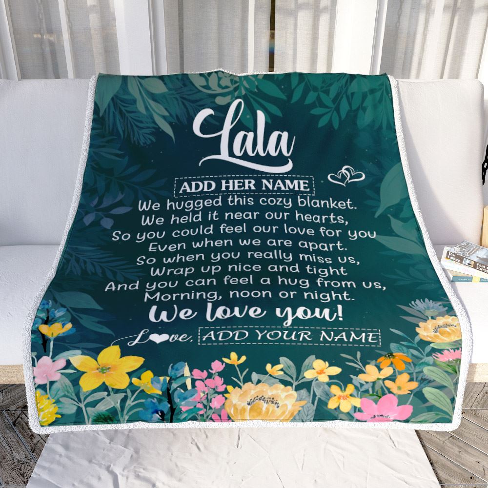 Personalized Lala Blanket From Granddaughter Grandchildren Floral Green We Love You Lala Birthday Gifts Mothers Day Christmas Customized Fleece Blanket | siriusteestore