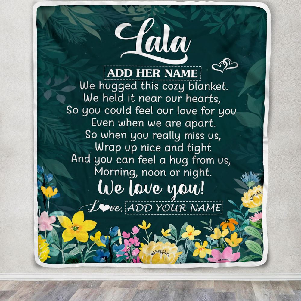 Personalized Lala Blanket From Granddaughter Grandchildren Floral Green We Love You Lala Birthday Gifts Mothers Day Christmas Customized Fleece Blanket | siriusteestore