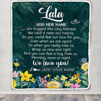 Personalized Lala Blanket From Granddaughter Grandchildren Floral Green We Love You Lala Birthday Gifts Mothers Day Christmas Customized Fleece Blanket | siriusteestore