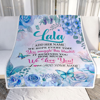 Personalized Lala Blanket From Grandkids Granddaughter Grandson Floral Print We Love You Lala Birthday Gifts Mothers Day Christmas Customized Fleece Blanket | siriusteestore