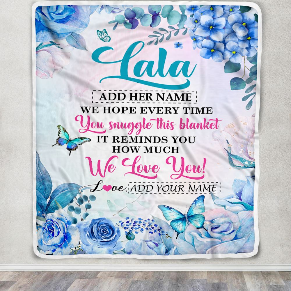 Personalized Lala Blanket From Grandkids Granddaughter Grandson Floral Print We Love You Lala Birthday Gifts Mothers Day Christmas Customized Fleece Blanket | siriusteestore