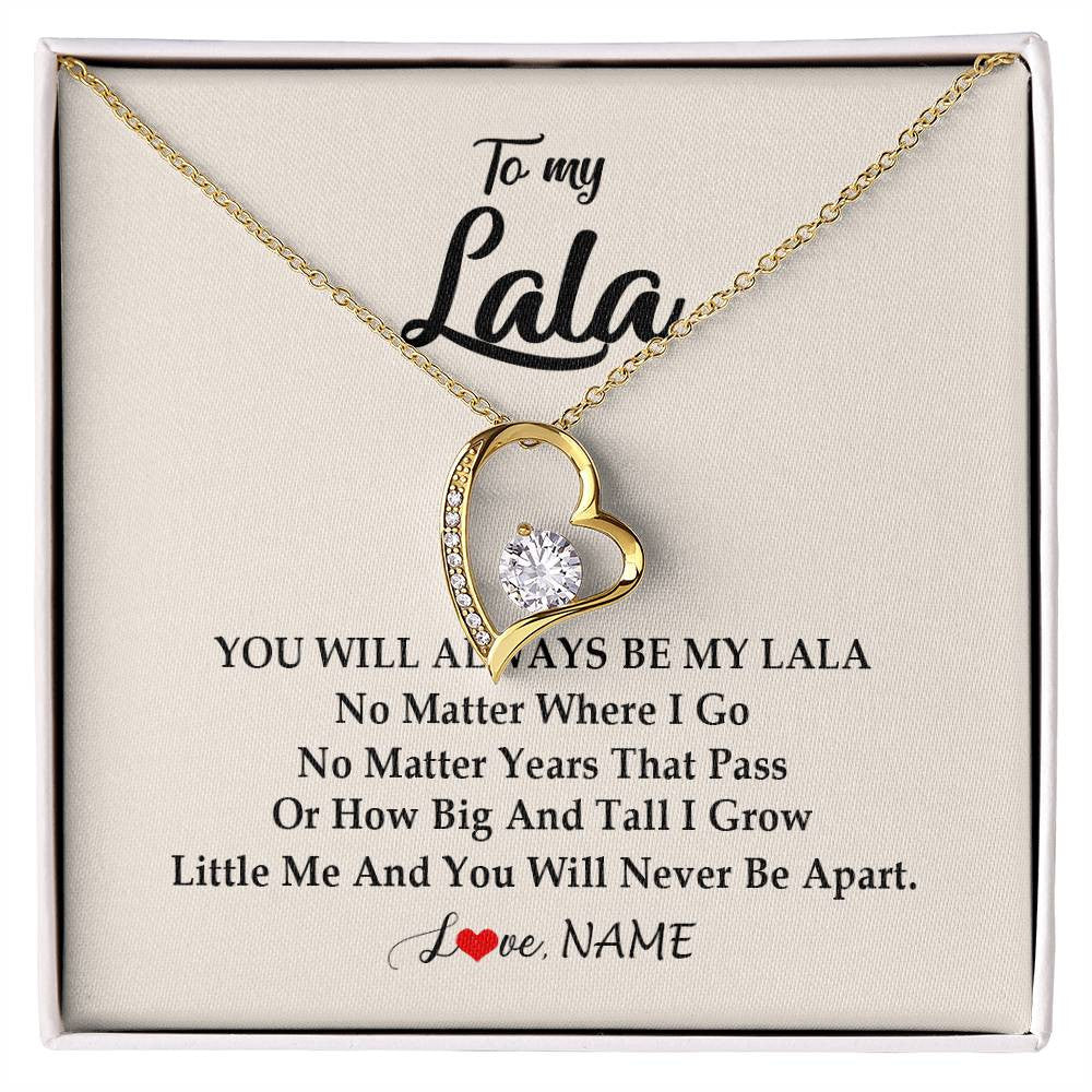 Forever Love Necklace 18K Yellow Gold Finish | Personalized Lala Necklace From Grandkids Granddaughter Grandson You Will Always Be My Lala Birthday Mothers Day Christmas Customized Gift Box Message Card | siriusteestore