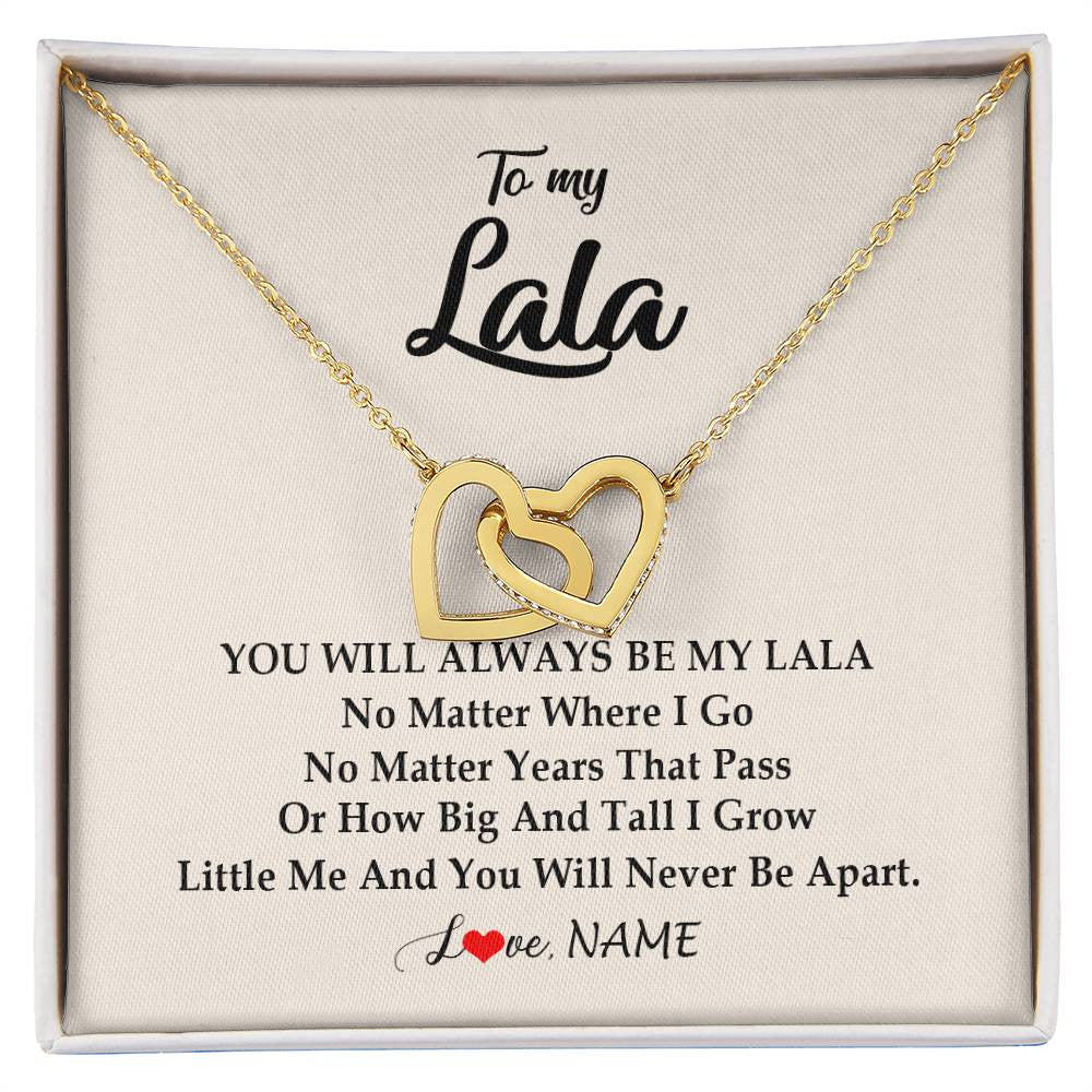 Interlocking Hearts Necklace 18K Yellow Gold Finish | Personalized Lala Necklace From Grandkids Granddaughter Grandson You Will Always Be My Lala Birthday Mothers Day Christmas Customized Gift Box Message Card | siriusteestore