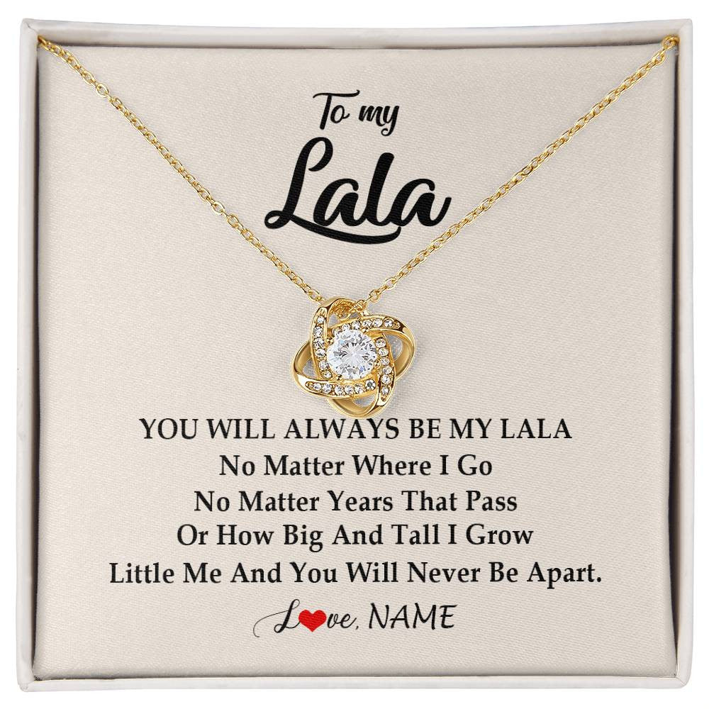 Love Knot Necklace 18K Yellow Gold Finish | Personalized Lala Necklace From Grandkids Granddaughter Grandson You Will Always Be My Lala Birthday Mothers Day Christmas Customized Gift Box Message Card | siriusteestore