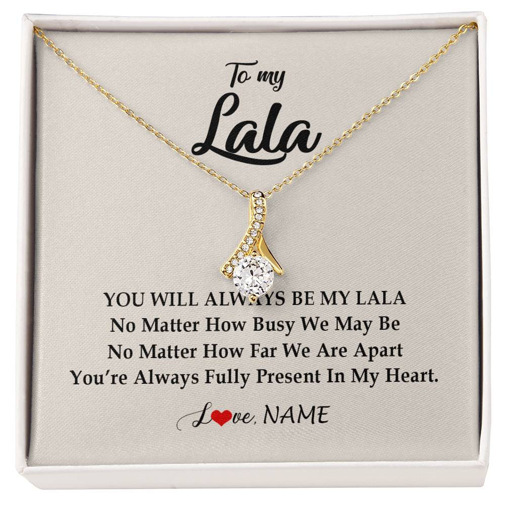 Alluring Beauty Necklace 18K Yellow Gold Finish | Personalized Lala Necklace From Grandkids Granddaughter Grandson You're Always In My Heart Lala Birthday Mothers Day Christmas Customized Gift Box Message Card | siriusteestore