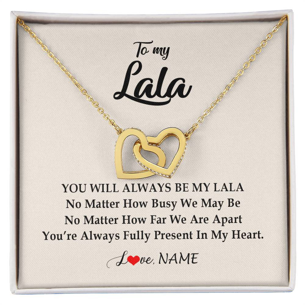 Interlocking Hearts Necklace 18K Yellow Gold Finish | Personalized Lala Necklace From Grandkids Granddaughter Grandson You're Always In My Heart Lala Birthday Mothers Day Christmas Customized Gift Box Message Card | siriusteestore