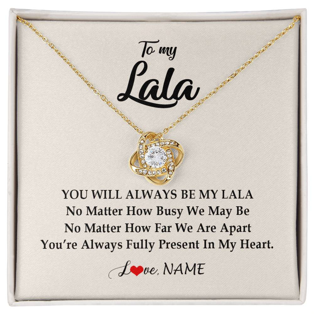 Love Knot Necklace 18K Yellow Gold Finish | Personalized Lala Necklace From Grandkids Granddaughter Grandson You're Always In My Heart Lala Birthday Mothers Day Christmas Customized Gift Box Message Card | siriusteestore