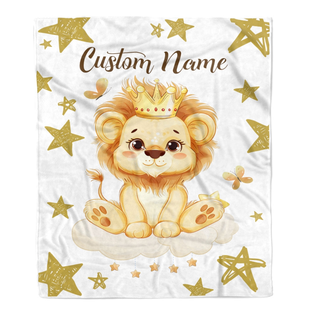 Personalized Lion Baby Blanket With Custom Name For Boy Cute King Lion Newborn Children Kids Son Grandson Nephew Birthday Christmas Customized Fleece Blanket | siriusteestore