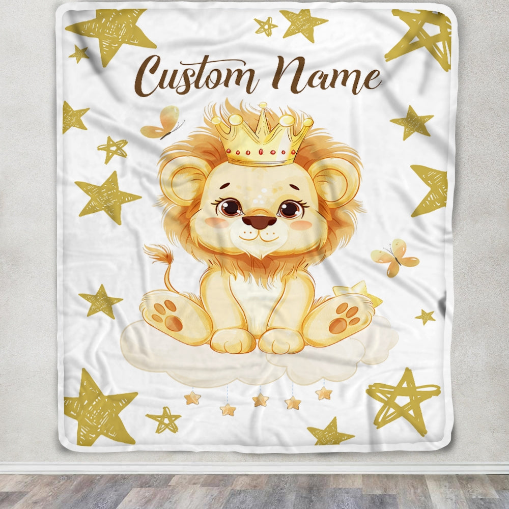 Personalized Lion Baby Blanket With Custom Name For Boy Cute King Lion Newborn Children Kids Son Grandson Nephew Birthday Christmas Customized Fleece Blanket | siriusteestore