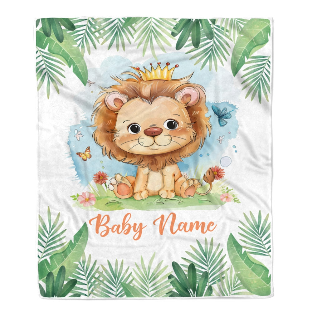 Personalized Lion King Baby Blanket For Boy Custom Name Cute Lion Newborn Nursery Kids Son Grandson Nephew Birthday Christmas Customized Bed Fleece Blanket | siriusteestore