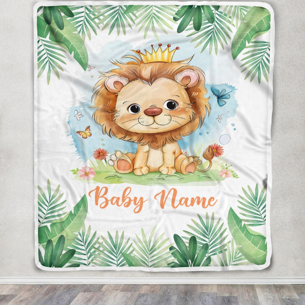 Personalized Lion King Baby Blanket For Boy Custom Name Cute Lion Newborn Nursery Kids Son Grandson Nephew Birthday Christmas Customized Bed Fleece Blanket | siriusteestore