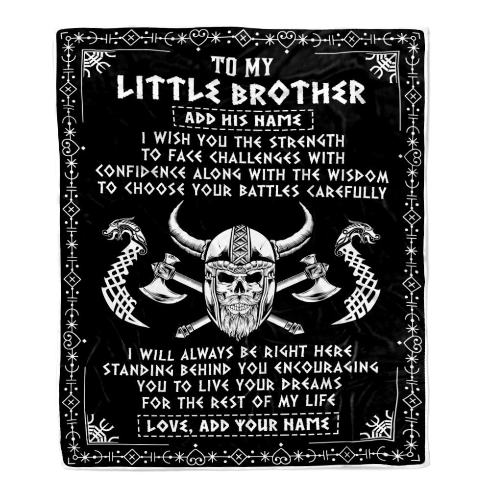 Personalized Little Brother Viking Blanket I Wish You The Strength Scandinavian Norse Runes Viking For Men Brother Birthday Gifts Customized Fleece Blanket | siriusteestore