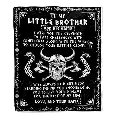 Personalized Little Brother Viking Blanket I Wish You The Strength Scandinavian Norse Runes Viking For Men Brother Birthday Gifts Customized Fleece Blanket | siriusteestore