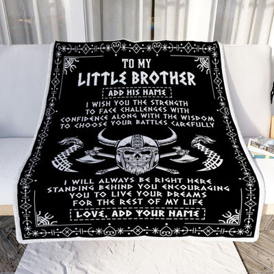 Personalized Little Brother Viking Blanket I Wish You The Strength Scandinavian Norse Runes Viking For Men Brother Birthday Gifts Customized Fleece Blanket | siriusteestore